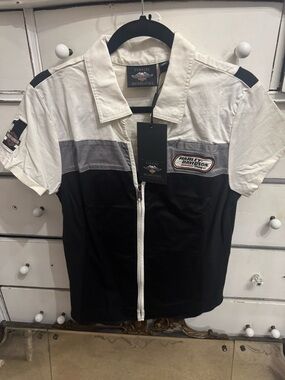 NWT Harley-Davidson Black & White Zip Front Racing Shirt🖤